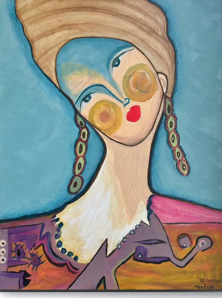 Femme au Turban — Acrylique sur toile de Moufida Benkhalifa