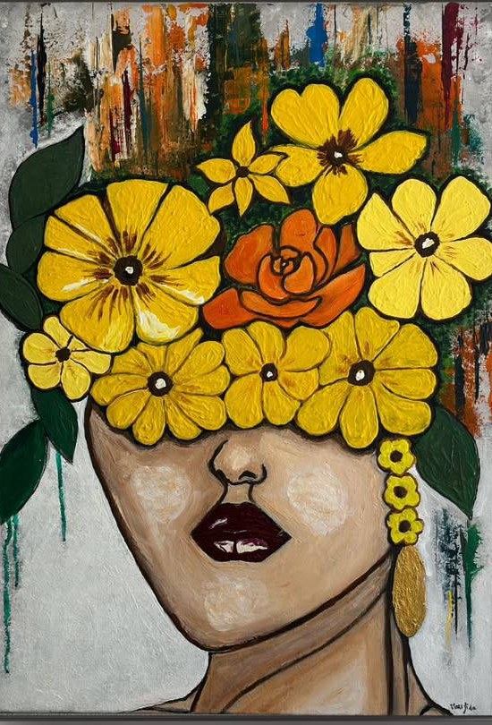 Couronne de tournesols — Acrylique sur toile de Moufida Benkhalifa