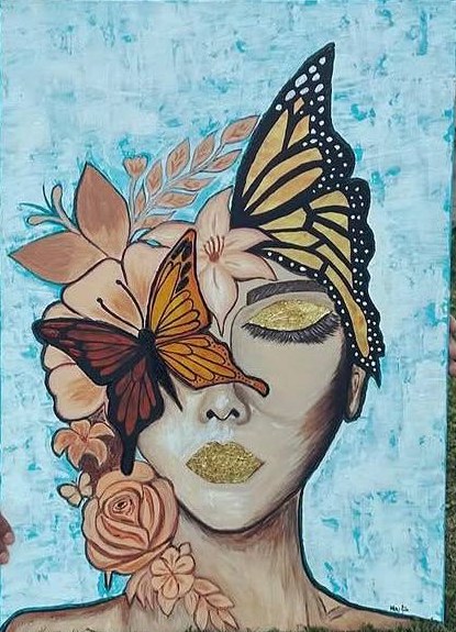 Papillons dorés — Acrylique et feuille d'or sur toile de Moufida Benkhalifa